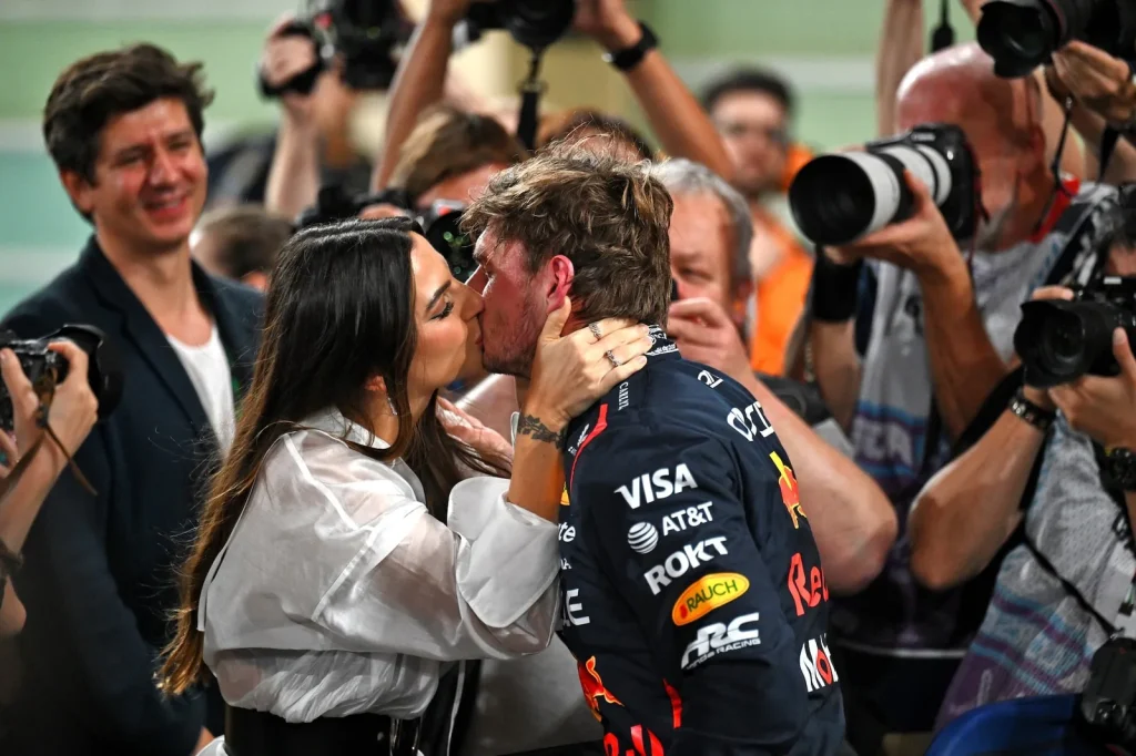 Max Verstappen (NLD) Red Bull Racing celebrates his pole position in qualifying parc ferme with his girlfriend Kelly Piquet (BRA).