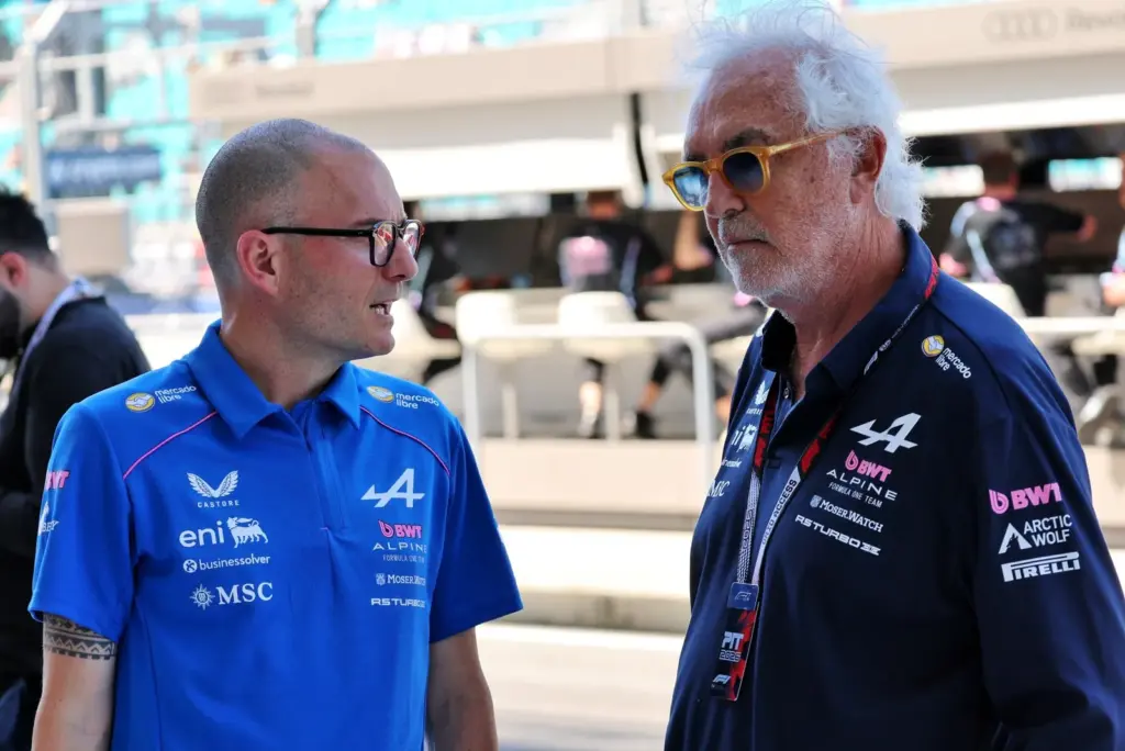 (L to R): David Sanchez (FRA) Alpine F1 Team Executive Technical Director with Flavio Briatore (ITA) Alpine F1 Team Executive Advisor.