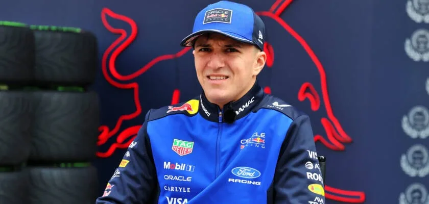 F1: Hadjar leaves the pit lane after car changes