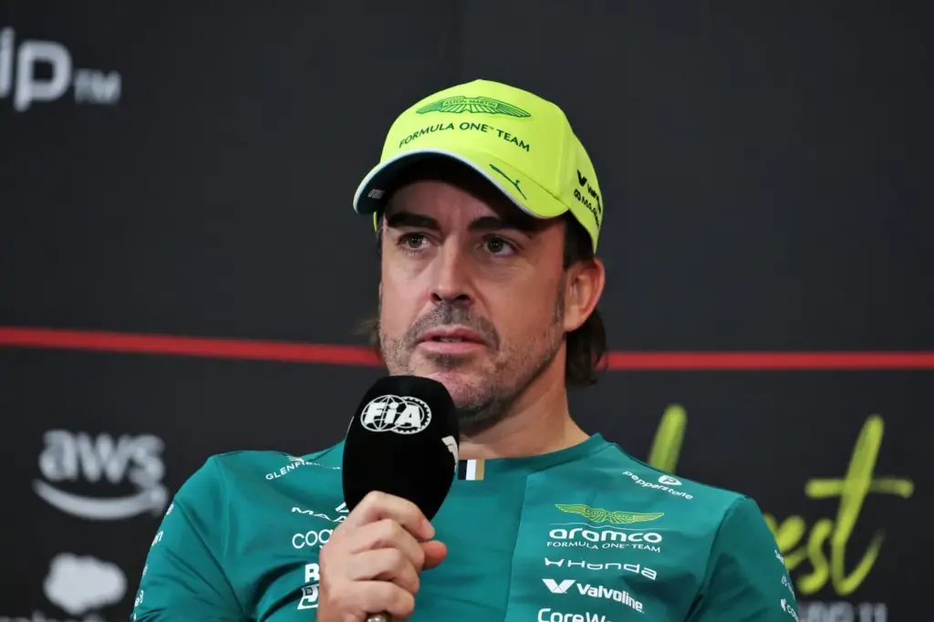 Fernando Alonso (ESP) Aston Martin F1 Team in the FIA Press Conference.