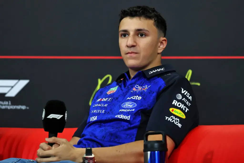 Isack Hadjar (FRA) Red Bull Racing in the FIA Press Conference.