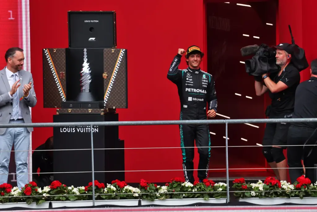 Race winner Andrea Kimi Antonelli (ITA) Mercedes AMG Formula One Team celebrates otpp.