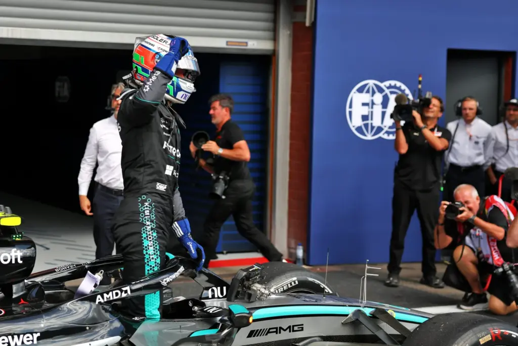 Race winner Andrea Kimi Antonelli (ITA) Mercedes AMG Formula One Team W17 celebrates in parc ferme.