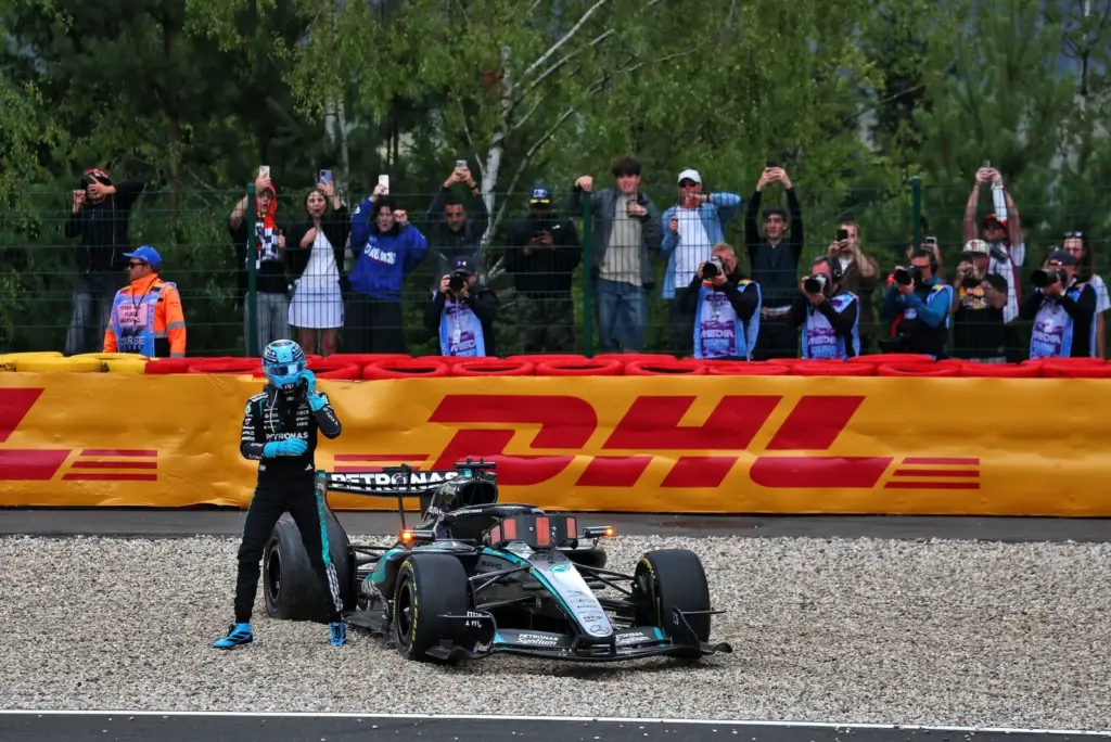 George Russell (GBR) Mercedes AMG Formula One Team W17 retired from the race.