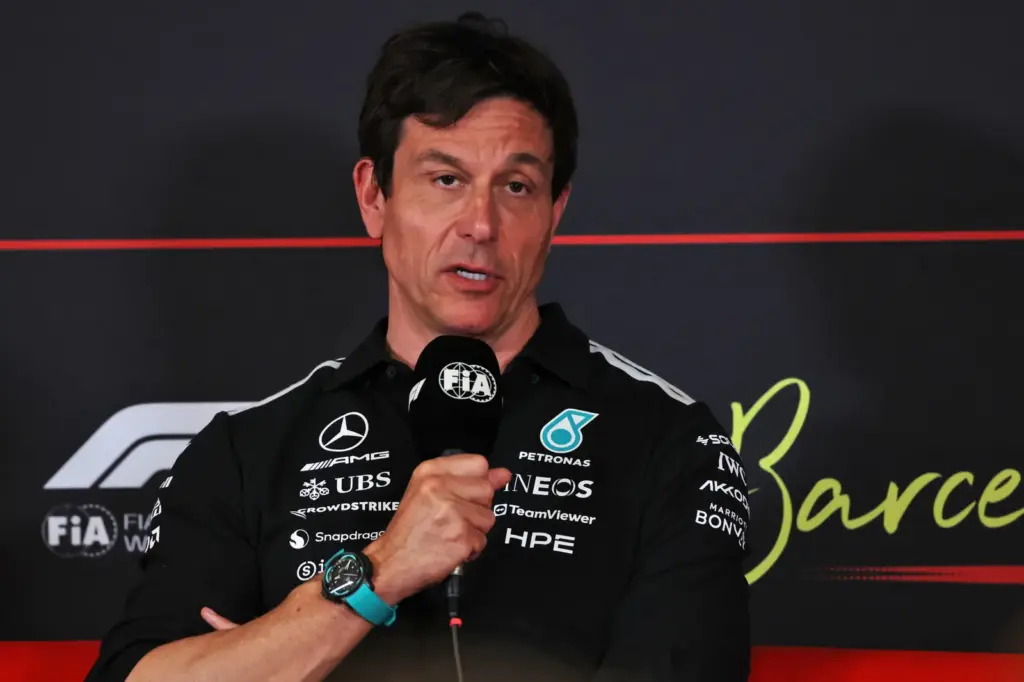 Toto Wolff (GER) Mercedes AMG Formula One Team Shareholder and Executive Director in the FIA Press Conference.