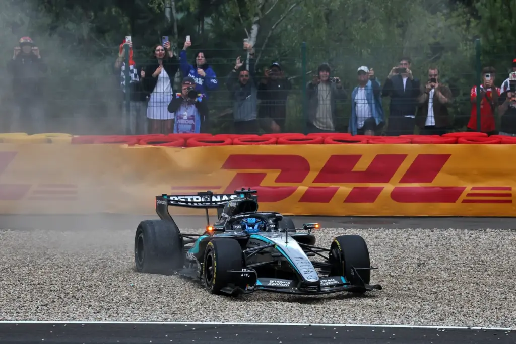 George Russell (GBR) Mercedes AMG Formula One Team W17 retired from the race.