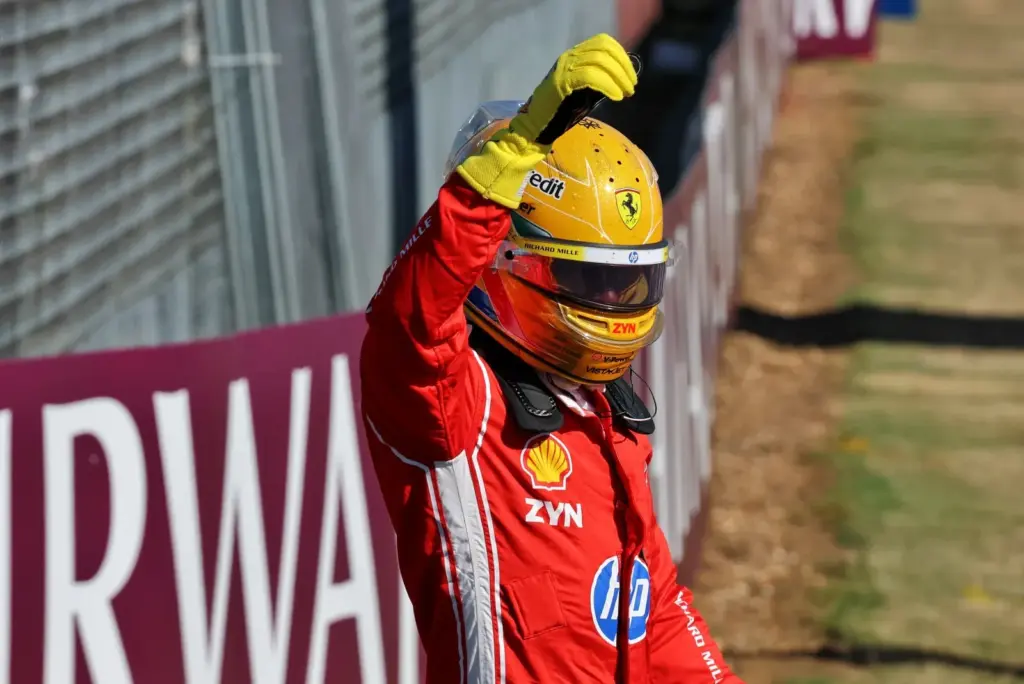 Lewis Hamilton (GBR) Scuderia Ferrari celebrates his pole position in Sprint parc ferme.