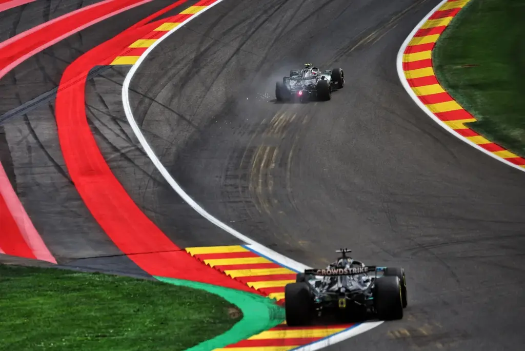 Andrea Kimi Antonelli (ITA) Mercedes AMG Formula One Team W17 leads team mate George Russell (GBR) Mercedes AMG Formula One Team W17.