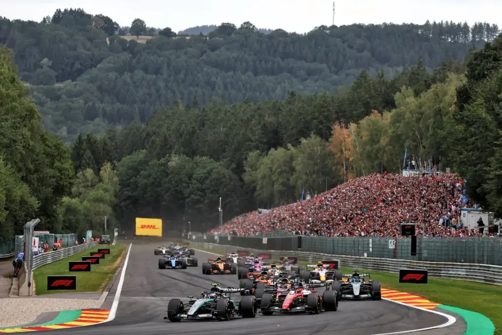 Andrea Kimi Antonelli (ITA) Mercedes AMG Formula One Team W17 leads at the start of the race.