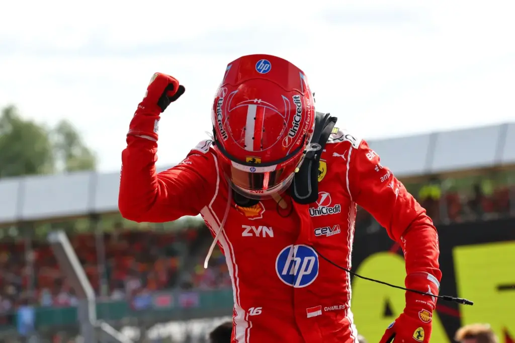 Race winner Charles Leclerc (MON) Scuderia Ferrari celebrates in parc ferme.